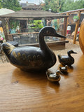 Vintage Heavy Metal Duck Trinket Boxes - Set Of 4 - Brass Detail - Graduated Family