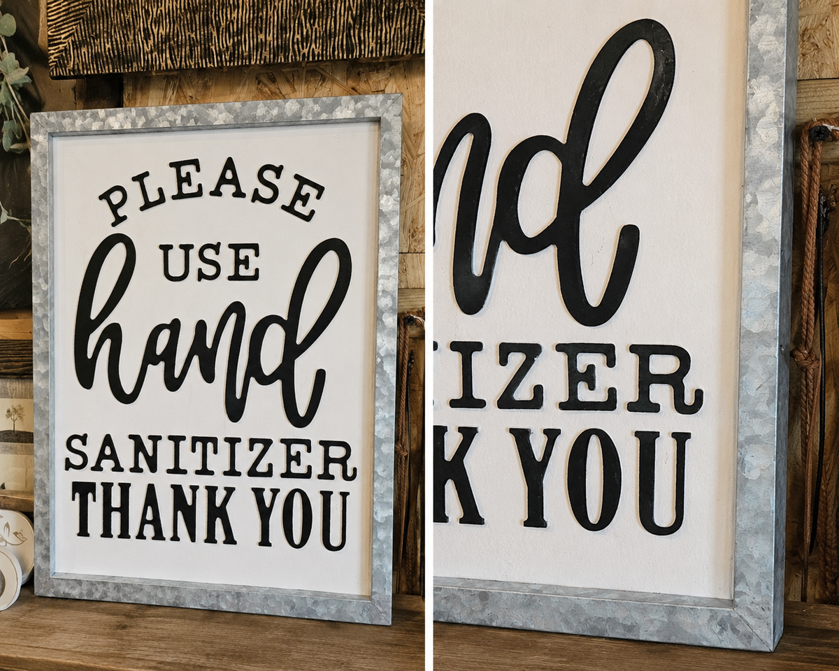 Large Metal “Please Use Hand Sanitizer Thank You” Wall Sign – Rustic Industrial Style