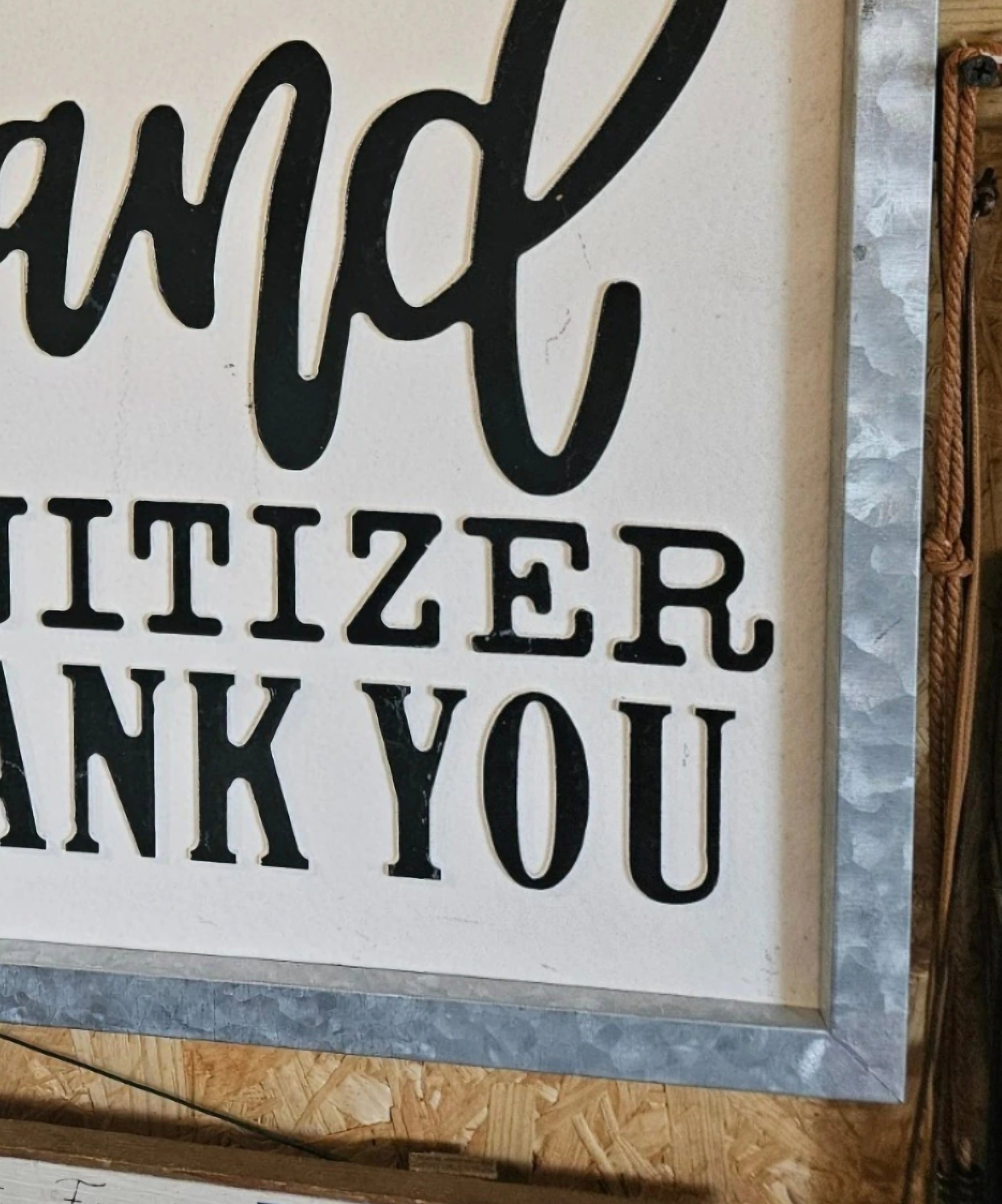 Large Metal “Please Use Hand Sanitizer Thank You” Wall Sign – Rustic Industrial Style