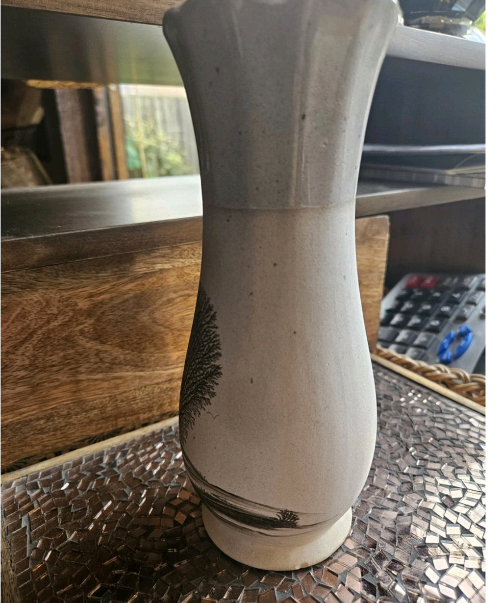 Vintage Studio Pottery Vase – Tree Landscape Design – 20cm