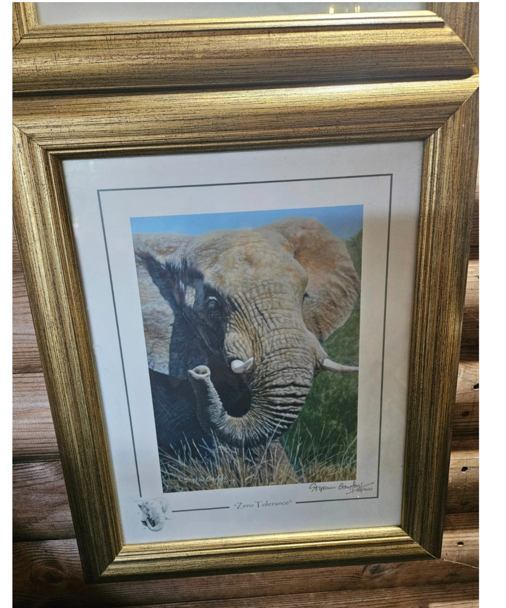 Pair Stephen Gayford Limited Edition Signed Wildlife Prints Tiger & Elephant Framed