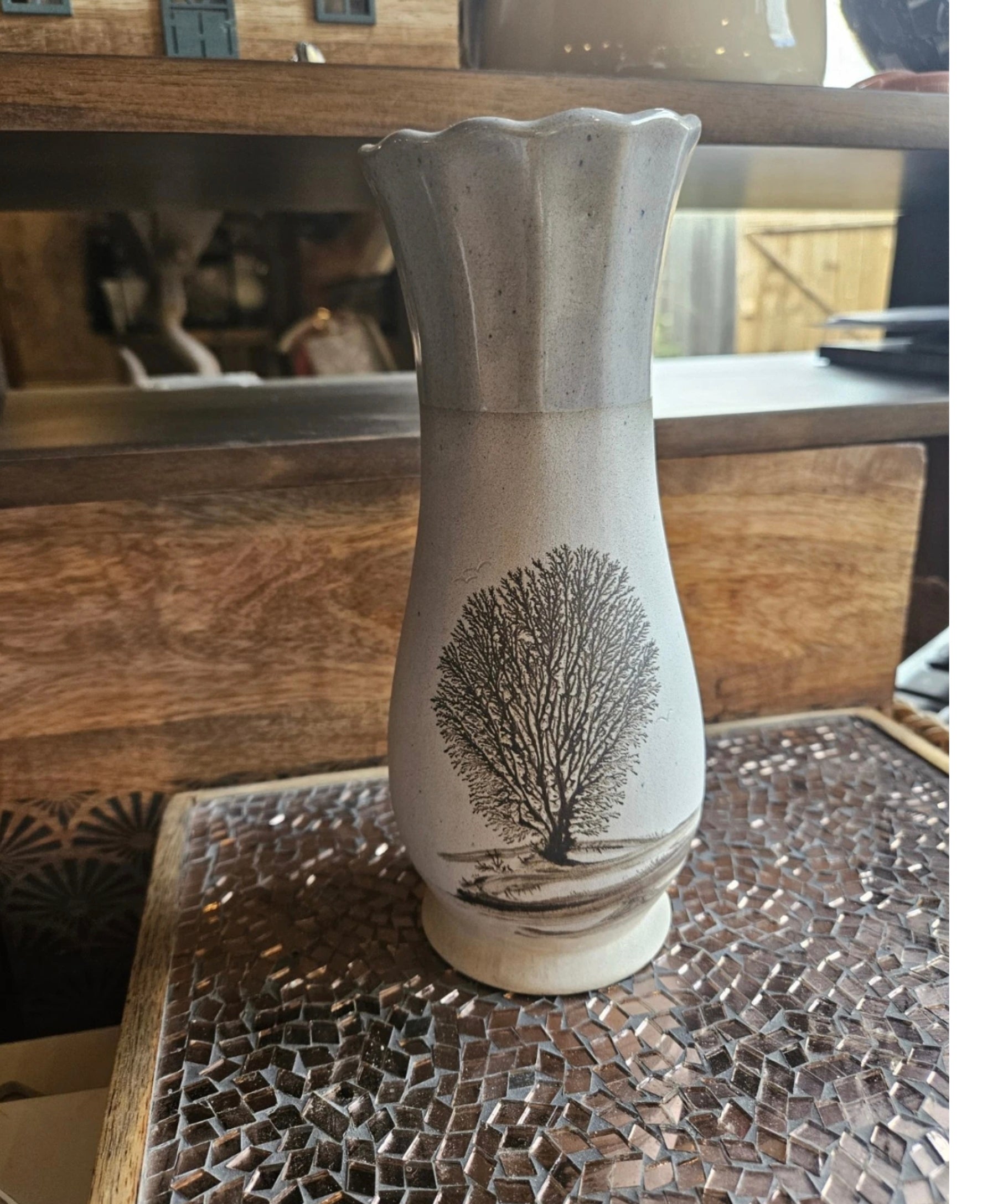 Vintage Studio Pottery Vase – Tree Landscape Design – 20cm