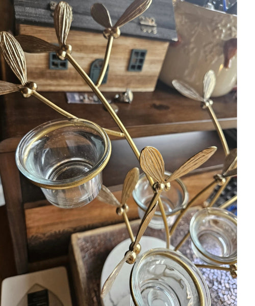 Large Gold Dragonfly 5 Tealight Candle Holder – Marble Effect Base