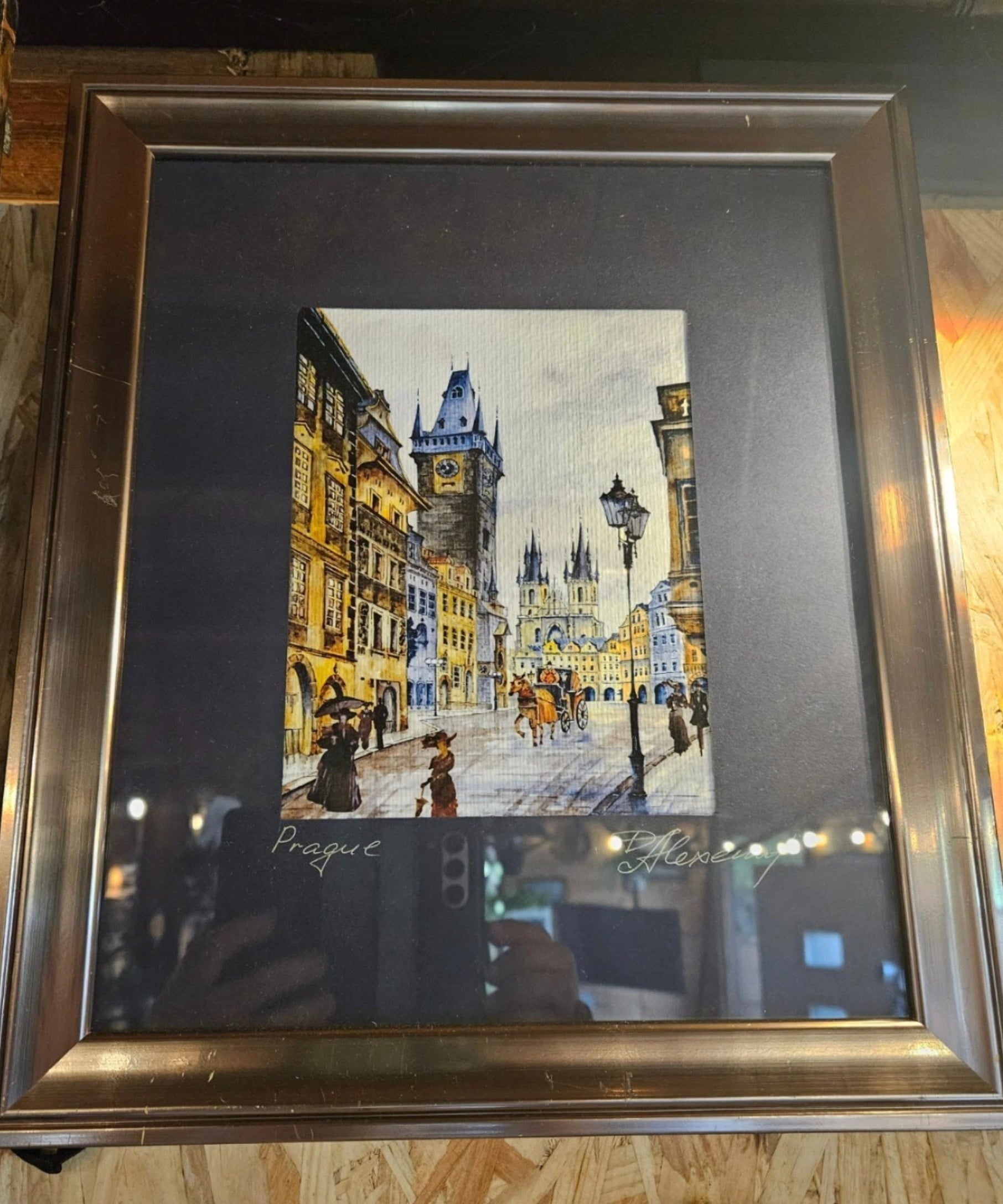 Striking Framed Prague Street Scene Watercolour & Ink Style Artwork Signed