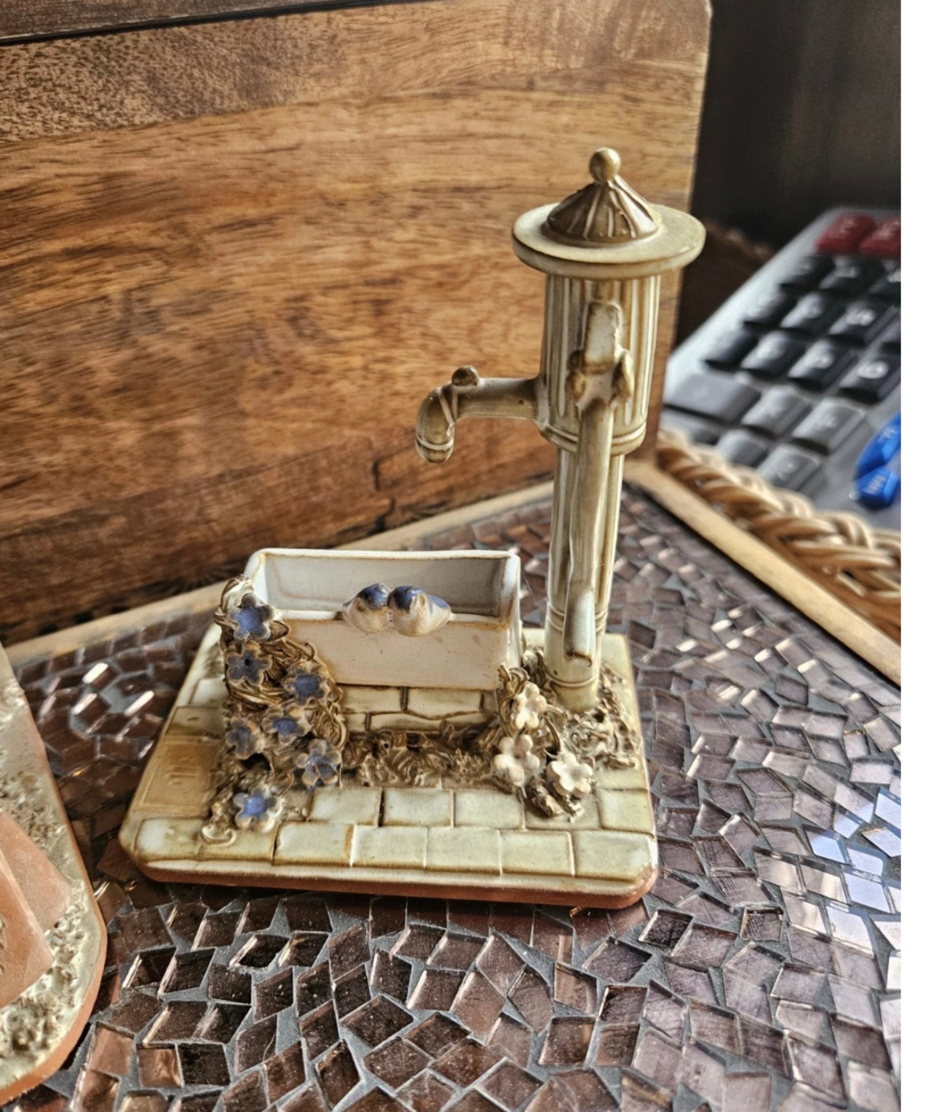 Vintage Handmade Rosemary Jones Miniature Garden Potting Shed & Water Pump Pair