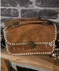 Tan Brown Faux Leather Vintage Style Satchel Crossbody Handbag – Never Used