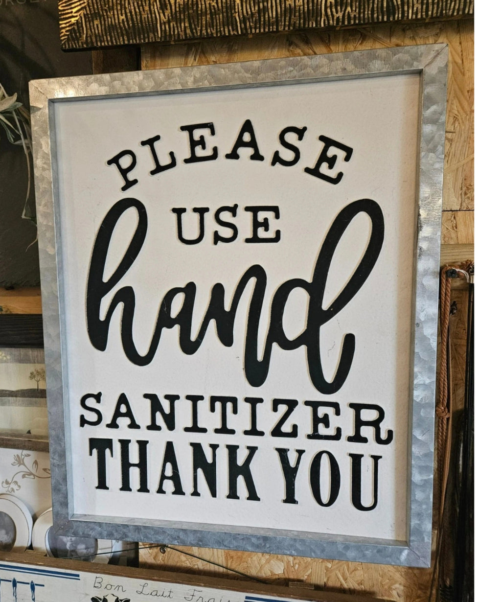 Large Metal “Please Use Hand Sanitizer Thank You” Wall Sign – Rustic Industrial Style