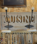 Pair Rustic Vintage Style Wall Coat Hooks Ceramic Handles Cast Iron Farmhouse
