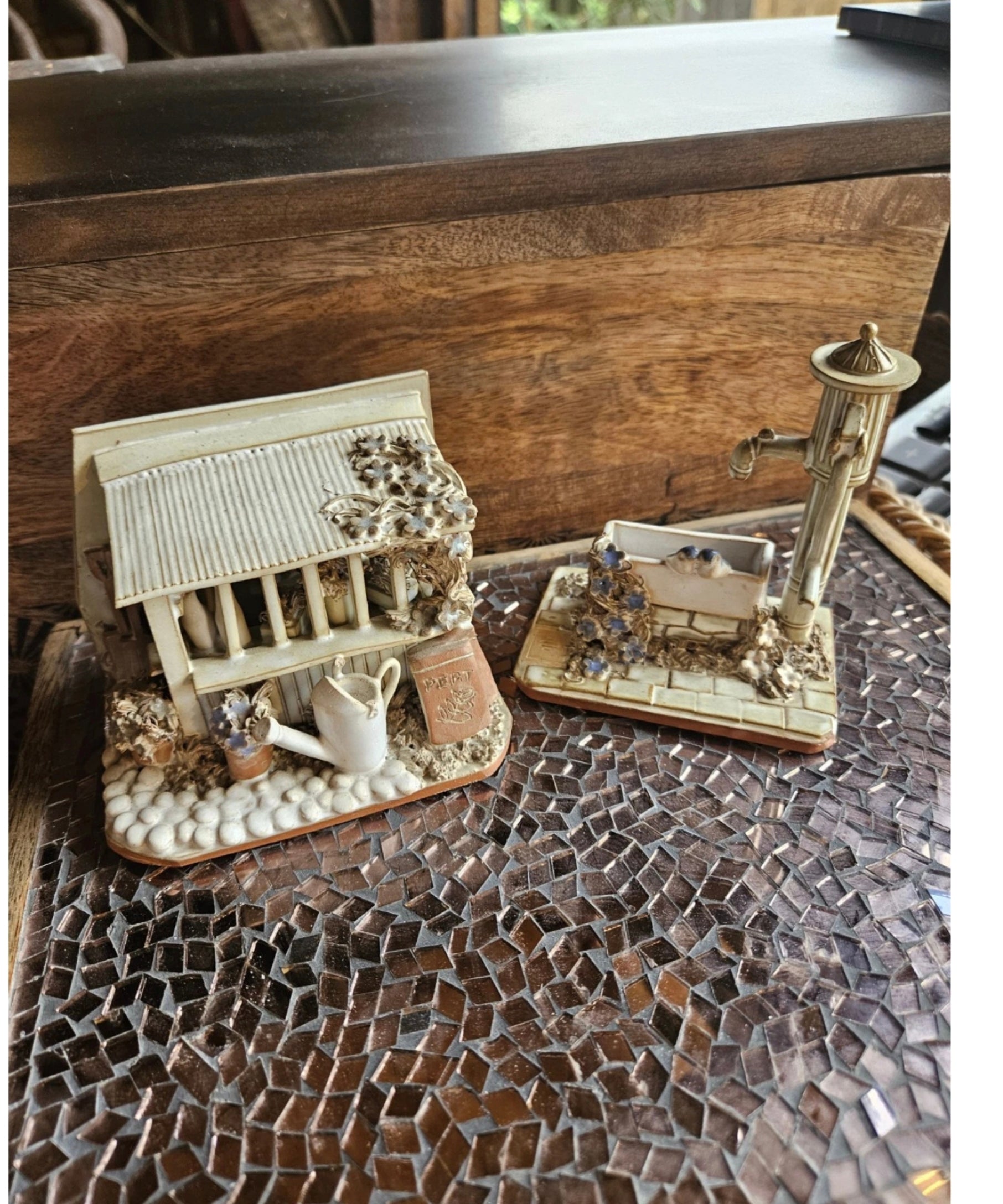 Vintage Handmade Rosemary Jones Miniature Garden Potting Shed & Water Pump Pair