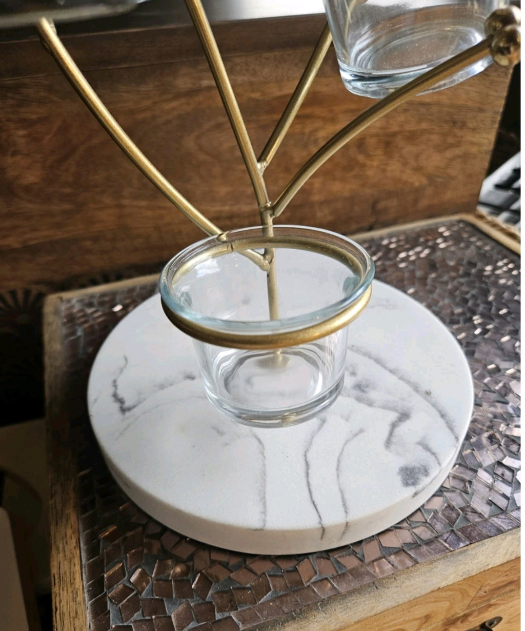 Large Gold Dragonfly 5 Tealight Candle Holder – Marble Effect Base