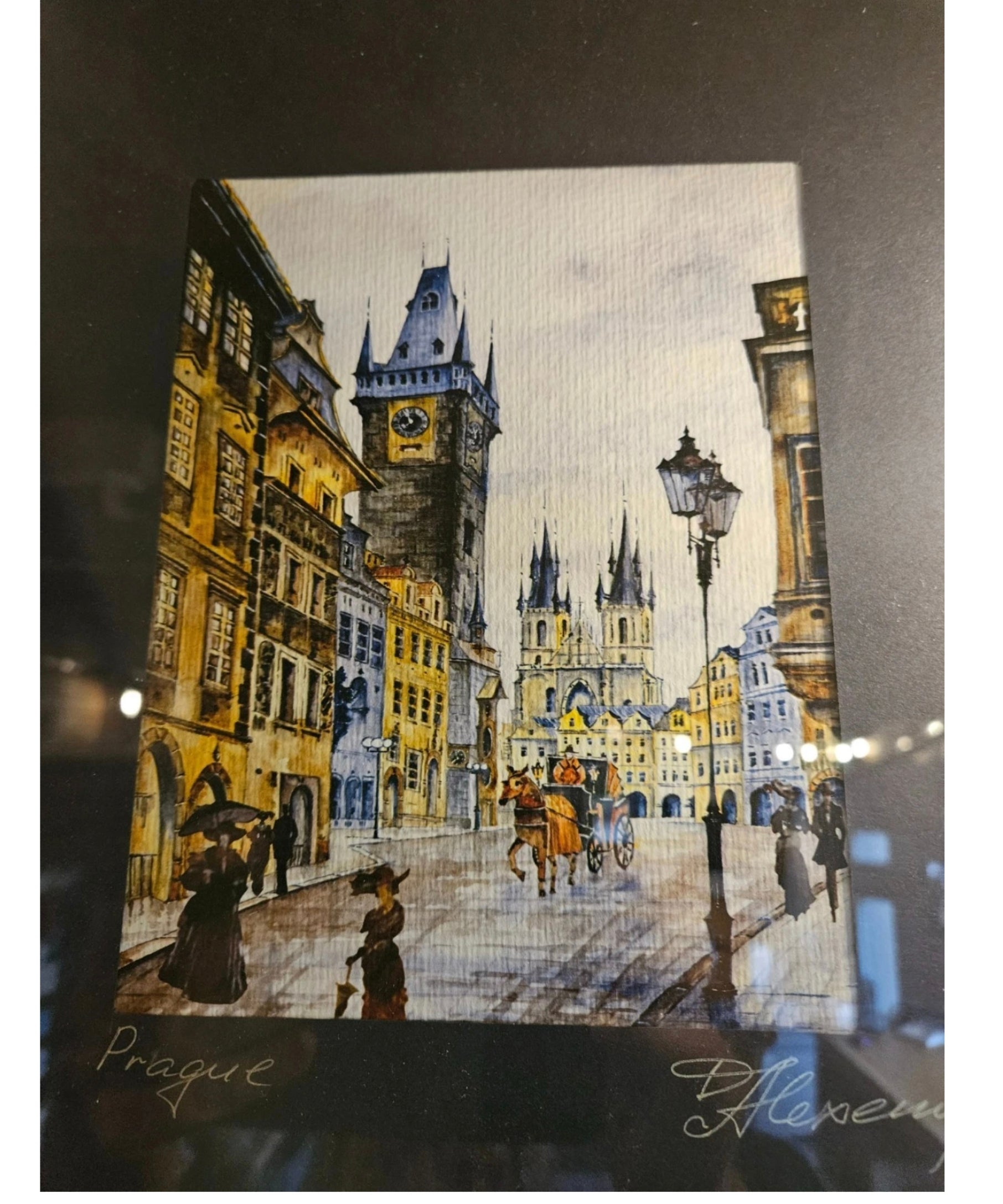 Striking Framed Prague Street Scene Watercolour & Ink Style Artwork Signed