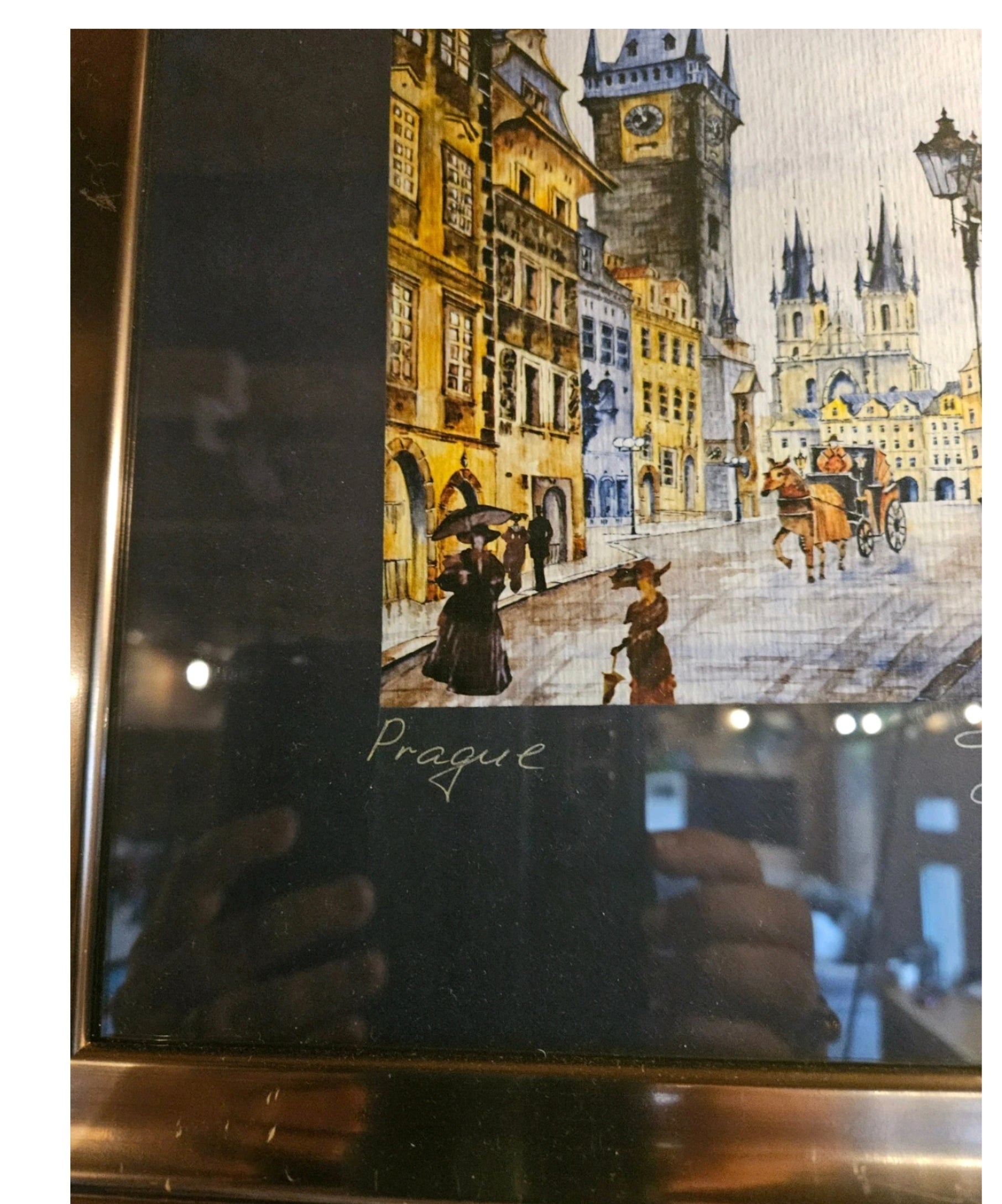 Striking Framed Prague Street Scene Watercolour & Ink Style Artwork Signed